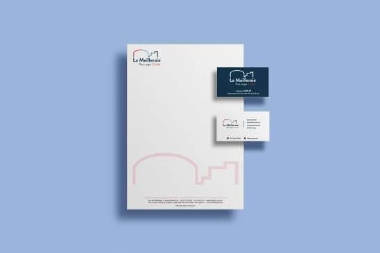Papeterie et cartes portant la nouvelle identité du Parc expo de la Meilleraie